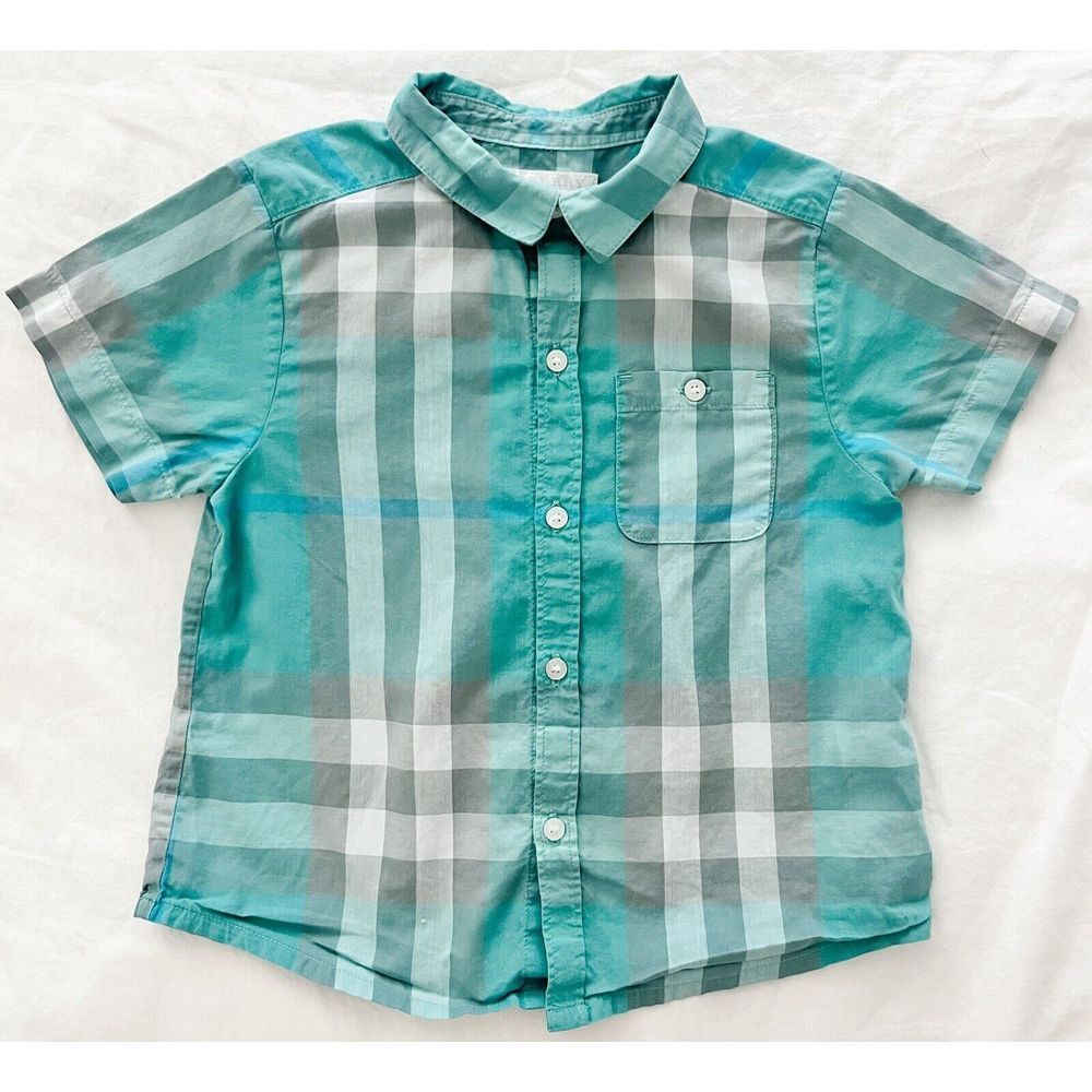 Burberry Boys Aqua Green Plaid Button-Down Shirt